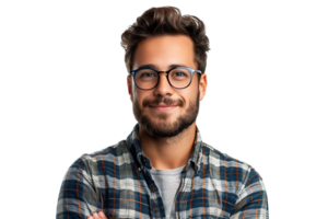 retrato de contento hombre en elegante lentes en aislado transparente antecedentes png