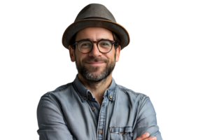 Portrait of happy man in stylish glasses on isolated transparent background png