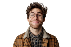 Portrait of happy man in stylish glasses on isolated transparent background png