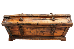 Opened wooden coffin on isolated transparent background png