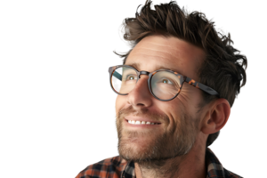 retrato de contento hombre en elegante lentes en aislado transparente antecedentes png