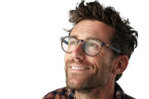 Portrait of happy man in stylish glasses on isolated transparent background png