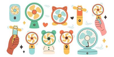 Modern portable fan. Table fan, hand fan. Mini electric fan vector