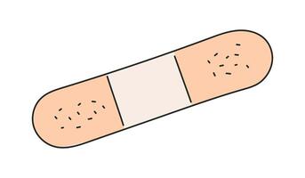 Isolated Plaster in Doodle style. Medical patch. Quick first aid for bruises. Beige Band-Aid. One item on a white background. Color image with outline. illustration. vector
