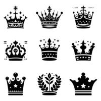 Black crown vintage icon sets isolated on a white background vector