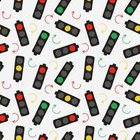 Pattern Traffic light and arrows. Green, yellow and red light. Road. Stop, go and wait signal. Circular arrows. Traffic regulation. Color image. Driving. Flat style. illustration vector