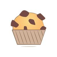 Muffin with chocolate chips. American Cupcake with chocolate pieces in a paper mold. Dessert, pastries. Pastry. Sweet food. Isolated object. Color image. Flat style. illustration. vector