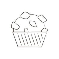 Outline American cupcake with chocolate pieces in paper form. Chocolate chip muffin. Pastry. Dessert, pastries. Linear sweet food. Isolated object. Pencil drawing. illustration. vector