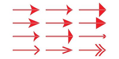 Red arrows direction right. Set pointer shapes for design element purpose. vector