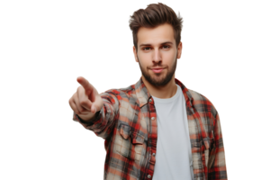 Portrait of man pointing at camera on isolated transparent background png