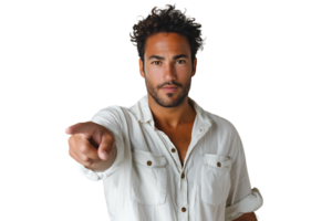 Portrait of man pointing at camera on isolated transparent background png