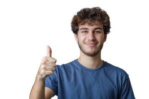 Happy young man doing thumbs up on isolated transparent background png