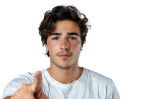 Portrait of man pointing at camera on isolated transparent background png