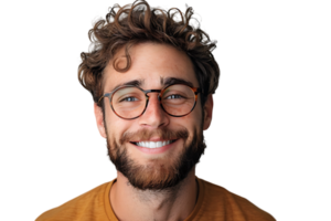 retrato do feliz homem dentro à moda óculos em isolado transparente fundo png