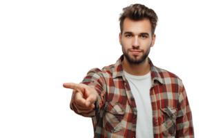 Portrait of man pointing at camera on isolated transparent background png