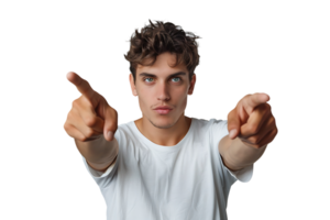 Portrait of man pointing at camera on isolated transparent background png