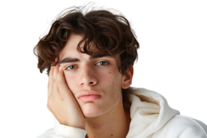 young male holding her cheek with hand, suffering from bad tooth ache on isolated transparent background png