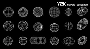 Big set linear white and black geometric frame y2k, 3d round. for poster, banner. vector