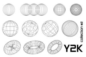 Set linear white and black geometric y2k, 3d round. for poster, banner. vector