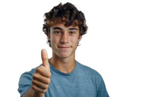 Happy young man doing thumbs up on isolated transparent background png