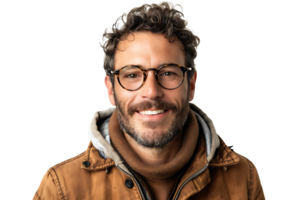 retrato de contento hombre en elegante lentes en aislado transparente antecedentes png