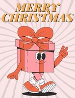 Merry Christmas and Happy New year poster. Playful and cheeky character in trendy groovy style. Retro cartoon elements and shape. illustration vector