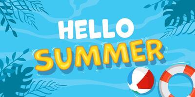 flat design hello summer horizontal banner illustration vector