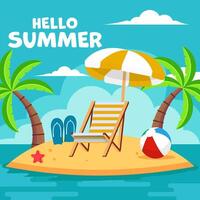 hand drawn summer illustration with beach view and chair vector