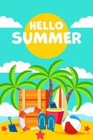 hello summer, vertical banner illustration in flat style vector