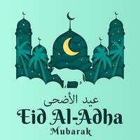 eid al adha illustration in paper art cut style design vector