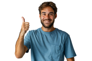 Happy young man doing thumbs up on isolated transparent background png