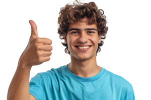 Happy young man doing thumbs up on isolated transparent background png