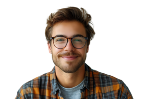 retrato de contento hombre en elegante lentes en aislado transparente antecedentes png