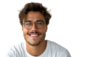 retrato de contento hombre en elegante lentes en aislado transparente antecedentes png