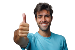 Happy young man doing thumbs up on isolated transparent background png