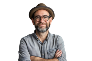 Portrait of happy man in stylish glasses on isolated transparent background png