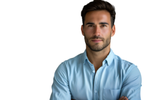 portrait of young handsome man in blue shirt on isolated transparent background png