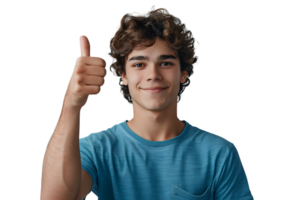 Happy young man doing thumbs up on isolated transparent background png