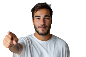 Portrait of man pointing at camera on isolated transparent background png