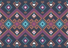 Seamless Mixed colorful ethnic tribal geometric motif pattern textile on indigo background. Abstract multicolor Native African ,batik Fabric texture design for clothing embroidery- vector