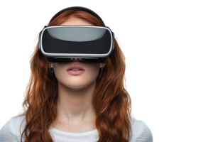 Young girl exploring vast opportunities of virtual reality with VR headset on isolated transparent background png