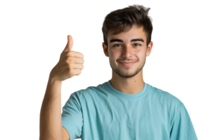 Happy young man doing thumbs up on isolated transparent background png