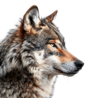 Wolf face shot side view on isolated transparent background png