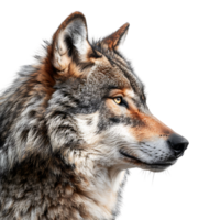 Wolf face shot side view on isolated transparent background png