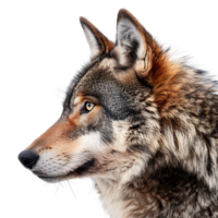 Wolf face shot side view on isolated transparent background png