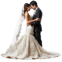 Bride and groom wedding pose on isolated transparent background png