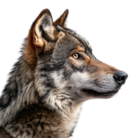 Wolf face shot side view on isolated transparent background png