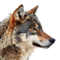 Wolf face shot side view on isolated transparent background png