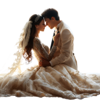 Bride and groom wedding pose on isolated transparent background png