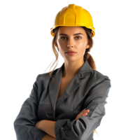 business woman architect in yellow helmet on isolated transparent background png